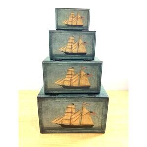 Nautical Themed Nesting Boxes 4 In All Antique Keepsake Boxes Bobs Boxes‎ 90s
